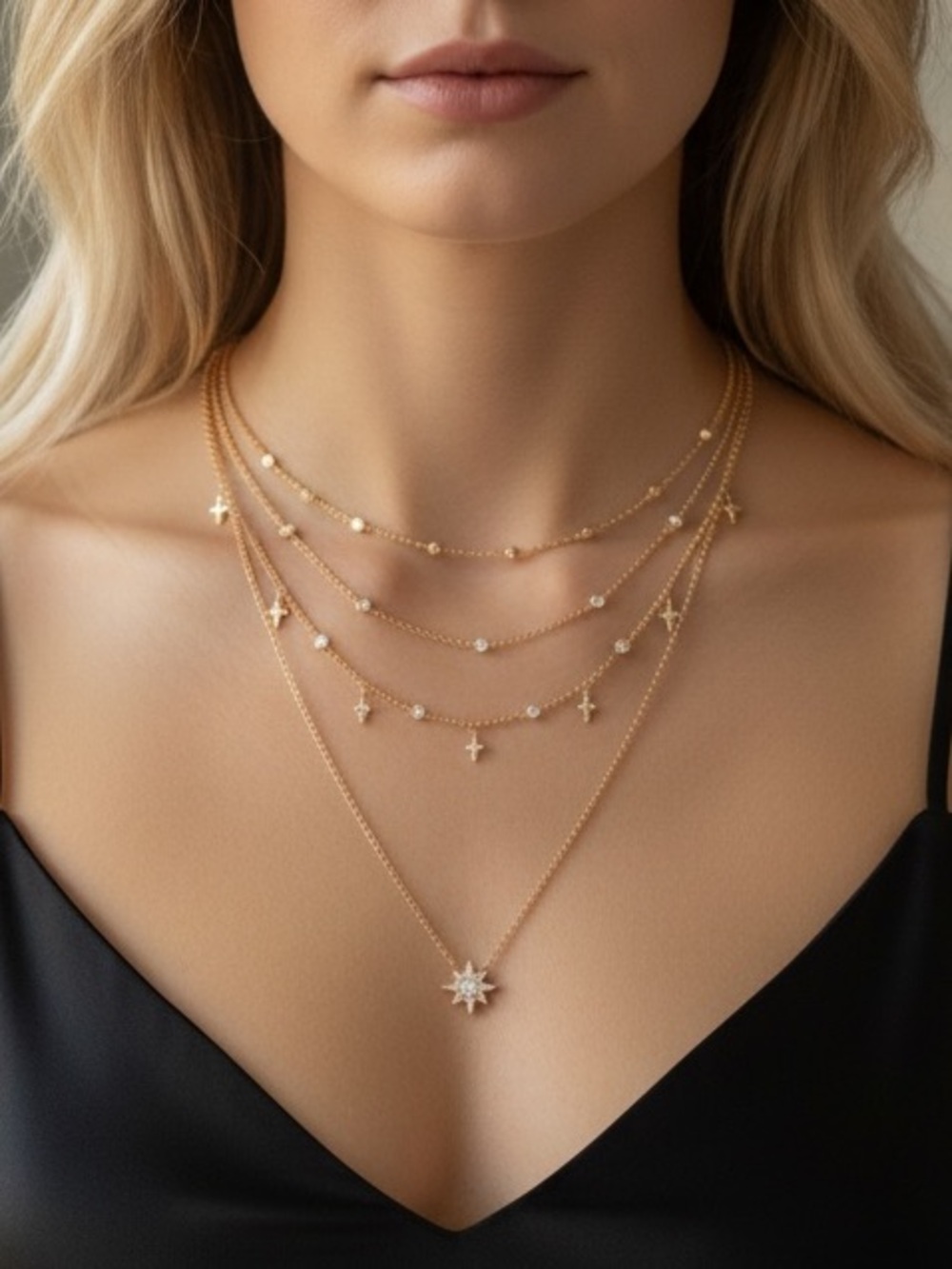 “The Southern Star" Boho Layered Diamond Necklace - Picture 2 of 4